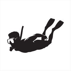 snorkeler under water vector silhouette line art logo design collection