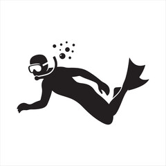 snorkeler under water vector silhouette line art logo design collection