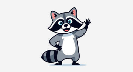 Cartoon Raccoon Character Standing and Waving.
