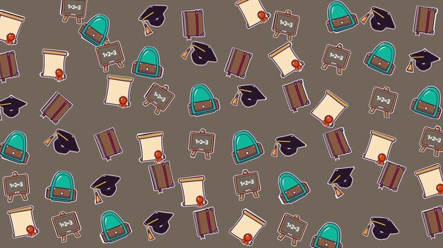 Graduationthemed elements in a chaotic arrangement, perfect for educational, academic, or celebrationrelated design projects and promotions.