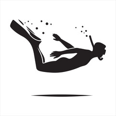 snorkeler under water vector silhouette line art logo design collection