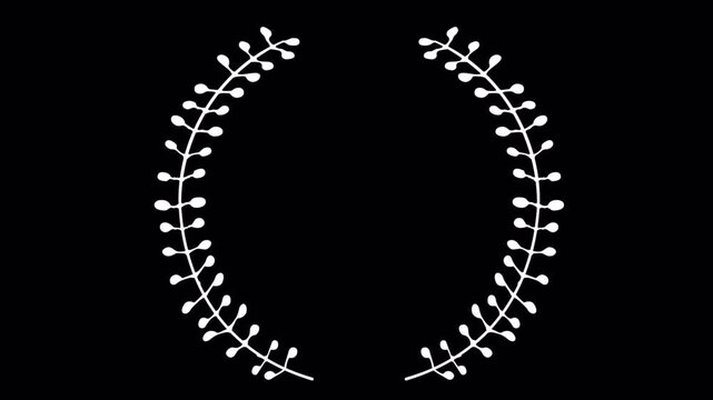Elegant White Laurel Wreath on Black Background Loopable Animation.