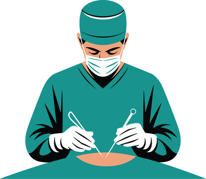 Skilled surgeon operates with precision vector on white background.
