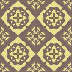 Fototapeta premium Mauve and Gold Art Nouveau Geometric Lattice seamless pattern with abstract flowers