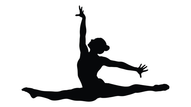 Silhouette of a gymnast performing a dynamic split leap on the floor isolated on white background, Vector