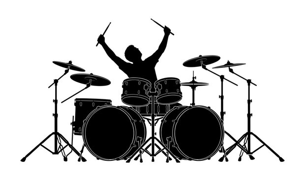Drummer playing drum kit silhouette