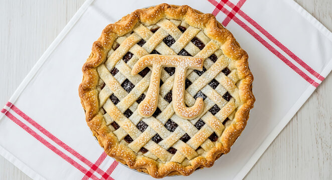 Delicious homemade blueberry pie with lattice crust and pi symbol on top transparent background