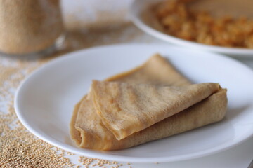Gluten Free Quinoa Pancake with Sweet Coconut Filling