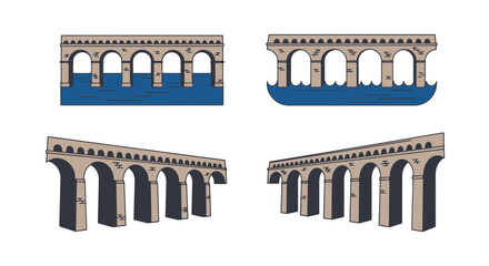 Naklejka premium Aqueduct Line art modern bold color illustration