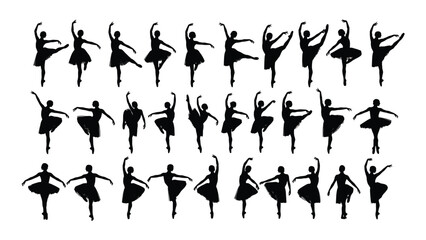 A collection of ballet dancers in various poses and positions isolated on white background, Vector © SILHUETTECHEMBER