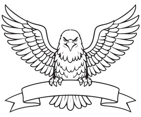 Obraz premium Line art of a bald eagle holding a ribbon banner