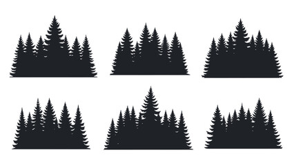 Obraz premium Black silhouettes of pine tree group.
