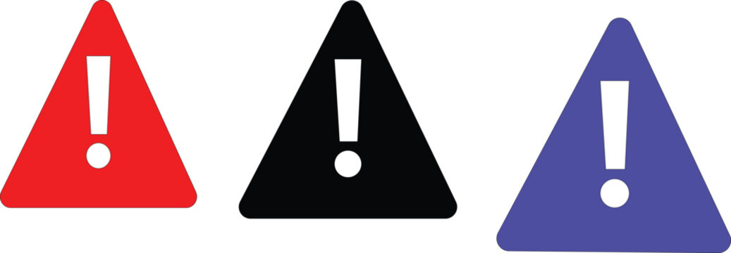 Warning Triangle Icons Set in Red, Black and Purple