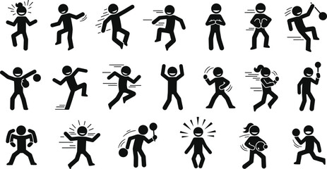 Fototapeta premium Collection of stick figures in various dynamic poses and actions