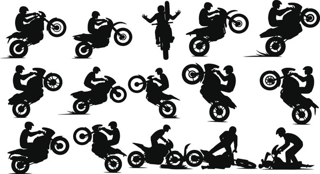 Motorcycle stunts and tricks silhouette collection