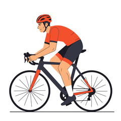 Naklejka premium Cyclist in Orange Jersey and Black Shorts Riding Road Bike, Wearing Helmet