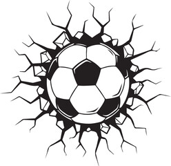 Fototapeta premium Soccer Ball Breaking Wall Line Art Vector Illustration of Powerful Football Impact