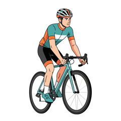 Fototapeta premium Male cyclist in racing gear on a road bicycle, isolated on white background, illustration