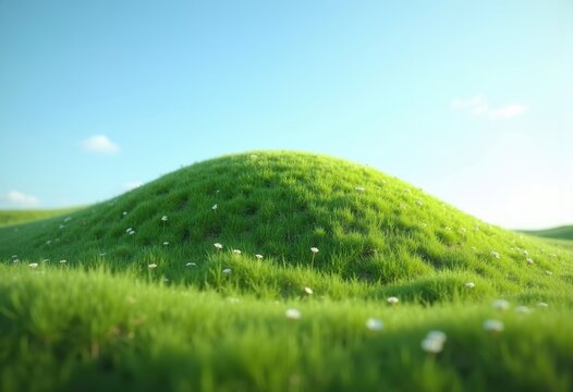 Charming Small Rounded Hill of Verdant Grass Under Bright Sun