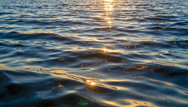 Dark blue sea surface with golden sunset light　夕日に照らされ黄金に輝く紺碧の海面