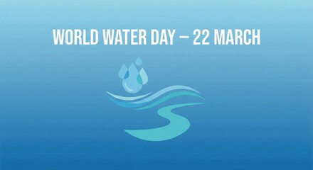 Fototapeta premium Water Day with flowing water waves and falling water drops on a serene blue background symbolizing conservation