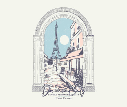 France city artwork for apparel, sticker, background, poster and others. Paris dream city artwork.