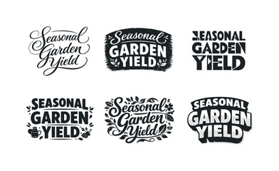 Obraz premium Seasonal Garden Variations. Seasonal garden yield. Set lettering. harmonious lettering variations of the same emblematic concept, each with different artistic