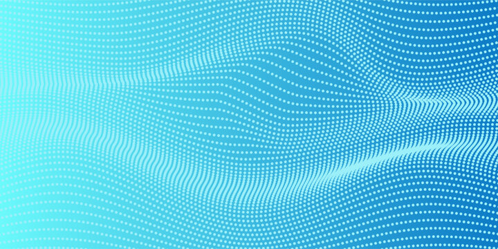 Flowing particles with depth of field. Particle waves showing a stream of clean fresh air. Air flow. Vector illustration.