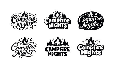Obraz premium Campfire Nights. Set lettering. harmonious lettering variations of the same emblematic concept, each with different artistic interpretation