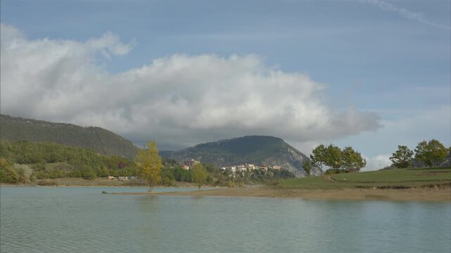 Time Lapse of Castel San Vincenzo Turquoise Lake and Mainarde Mountains, Molise, Italy.