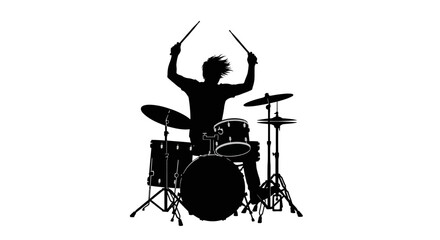 Drummer Playing Drum Set Silhouette.