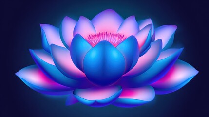 Fototapeta premium Digital illustration of a blooming lotus flower. Colorful petals radiating light in darkness