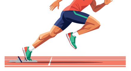 Obraz premium Illustration of a man running on a track with a plain white background, wearing athletic clothing and sneakers in a dynamic pose.