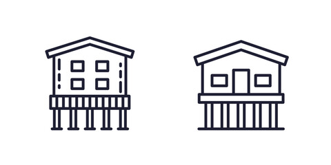 Plakat Stilt house line icons, buildings on stilts