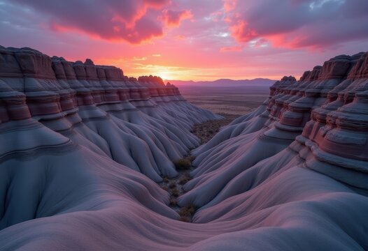 Eroded Rocky Badlands Sharp Climaxes Intense Color Gradation Celestial Dusk Eccentric Deposits