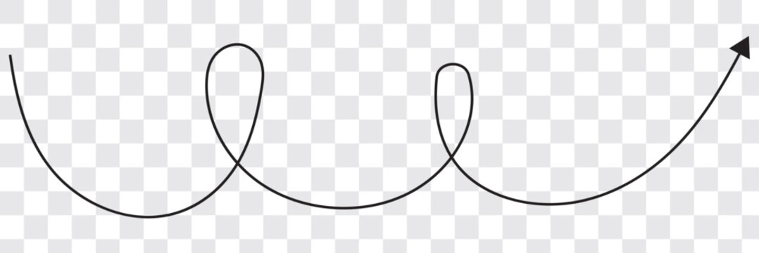 Long squiggle dashed, dotted line arrow vector icon. long dotted arrow icon vector illustration. Dashed lines. Direction, way or pointer. Black hand drawn wavy curve dotted arrow icon vector.