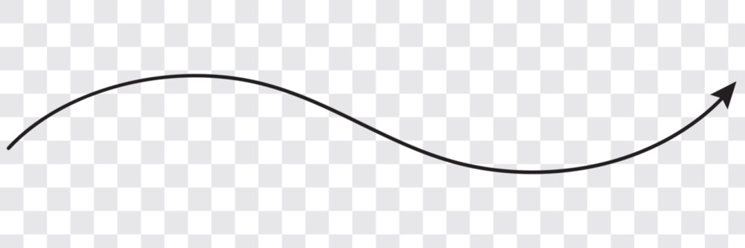 A long thin curve black arrow &ndash; Straight thin line arrow isolated on transparent background