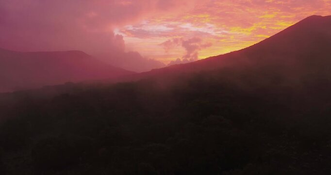 Volcanic Cone of Gunung Gede at Dramatic Sunset, Indonesia