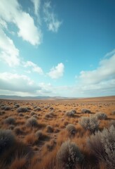 Fototapeta premium Expansive Open Moorland with Low Shrubs and Infinite Sky Captured In Striking Clarity for Adventurous Explorations