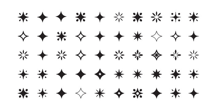 Stars set icons, different sparkle star shapes icon collection set, shine stars sparkles signs, bling decoration