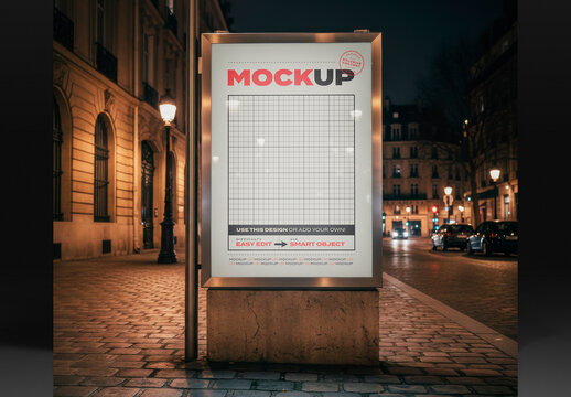 Street Sign Advertisign at Night Mockup