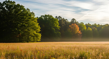 a field with a horse in the middle of it
