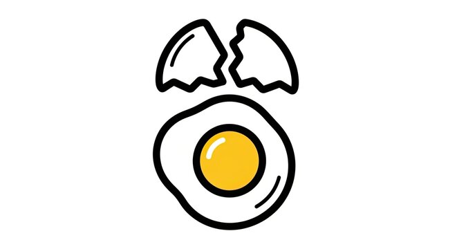 Simple line illustration of a cracked egg with a bright yolk, isolated on a clean background