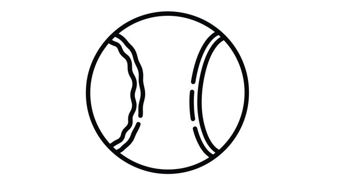 Clean black and white line art icon of a baseball showing the characteristic stitching patterns and spherical shape for sports graphics.