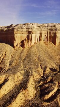 Aerial view of erosion formations in Rambla Barrachina, Red Canyon of Teruel, Spain