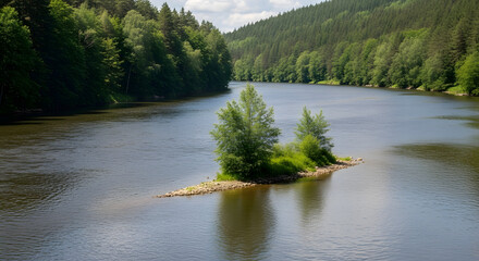 a small island in the middle of a river