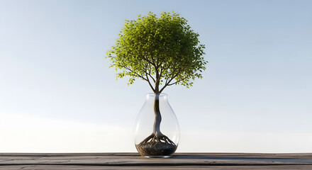a tree in a vase with a clear base