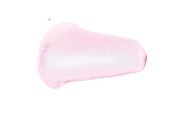 Obraz premium Smooth pink creamy lotion texture on white background for skincare, cosmetics, beauty treatments, and moisturizing products.