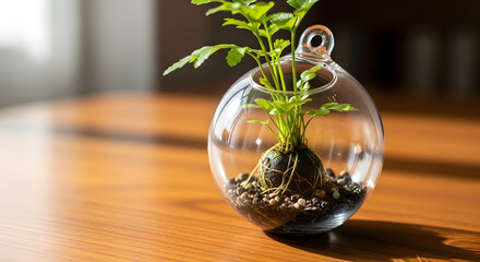 a plant in a glass vase on a table