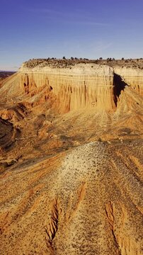 Aerial view of erosion formations in Rambla Barrachina, Red Canyon of Teruel, Spain